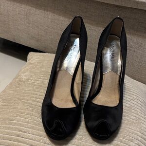 Michael Kors Black Satin Peep Toe Heels